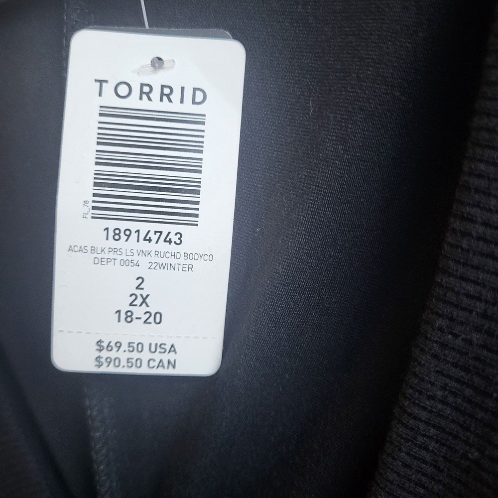Torrid Dress Black Bobycon Ruched Women's Size 2X Or 18/20 NWTS - Picture 2 of 7